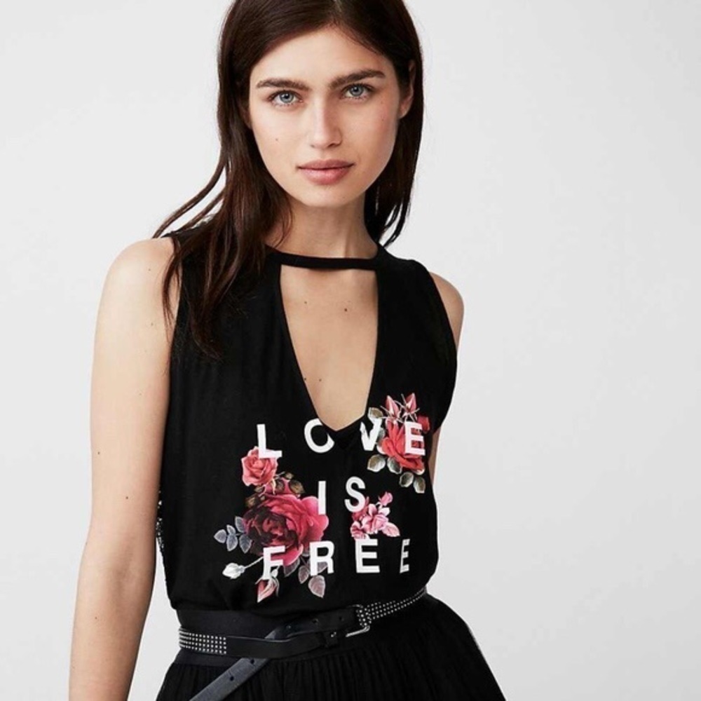 Express Love Is Free Lace Back Graphic Tank